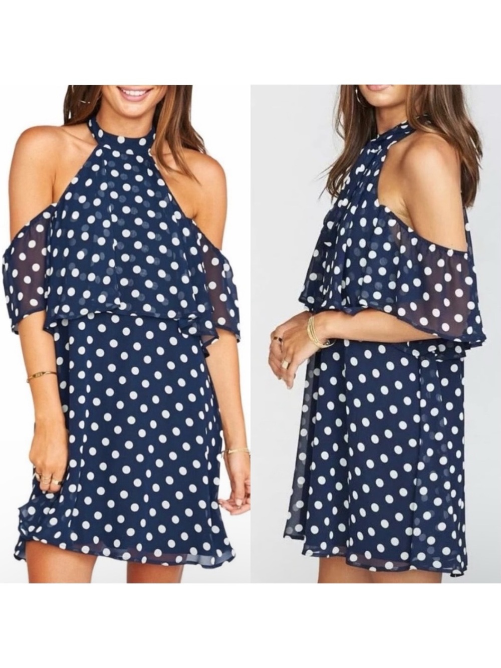 Show Me Your MuMu Navy Blue Polka Dot Kaitlin Mini Dress Dippin Dots Formal XS